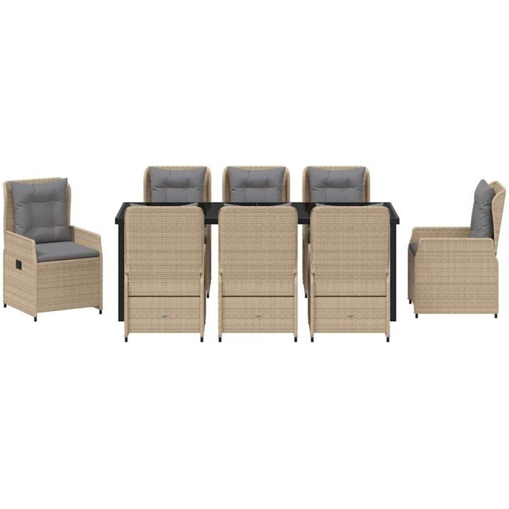 9-delars Trädgårdsmatsals set Beige Polyrotting vidaXL Large – bild 7