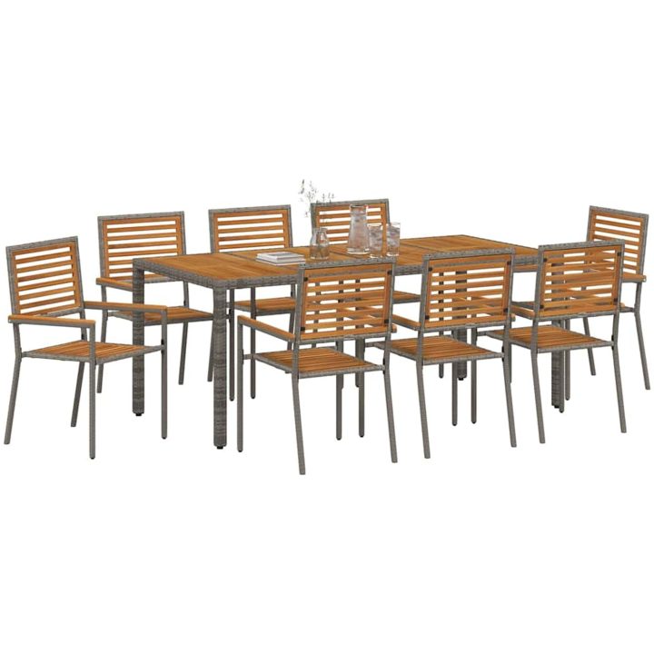 9-delars Trädgårdsmatsals-set Grå Poly Rattan Akacia vidaXL 8 - Sits – bild 3