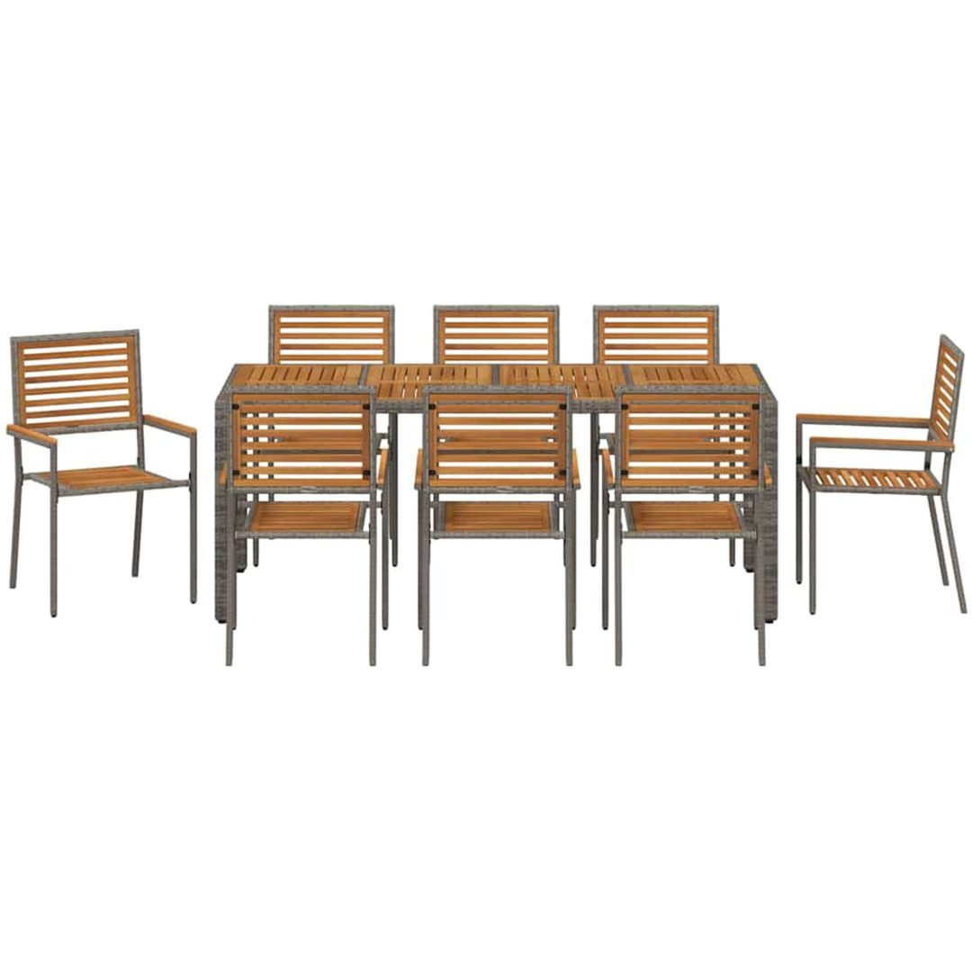 9-delars Trädgårdsmatsals-set Grå Poly Rattan Akacia vidaXL 8 - Sits – bild 7