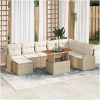 9-delars trädgårdsmatsalset med kuddar beige poly rattan akacia vidaXL 100 x 55 x 73 cm – miniatyr 1
