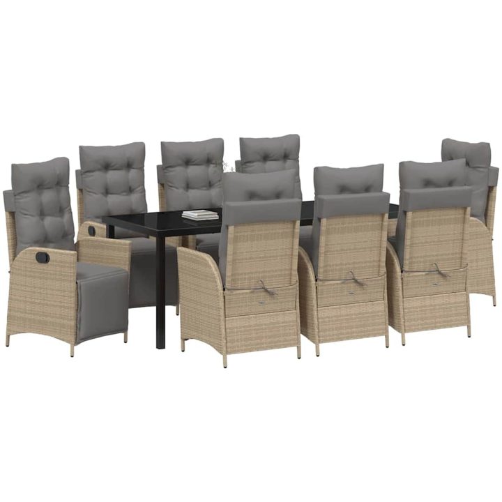 9-delars trädgårdsmatsalsset i beige poly-rattan vidaXL 200 x 80 x 73 cm – bild 3