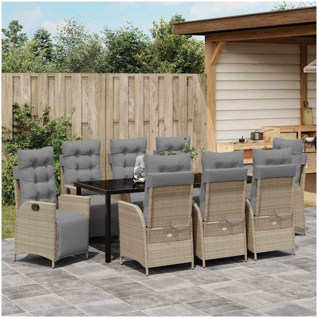 9-delars trädgårdsmatsalsset i beige poly-rattan vidaXL 200 x 80 x 73 cm – bild 4