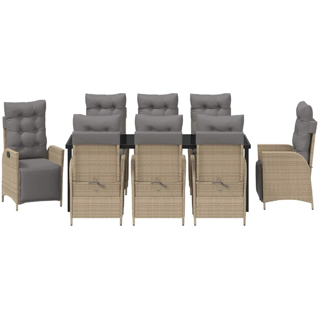 9-delars trädgårdsmatsalsset i beige poly-rattan vidaXL 200 x 80 x 73 cm – bild 6