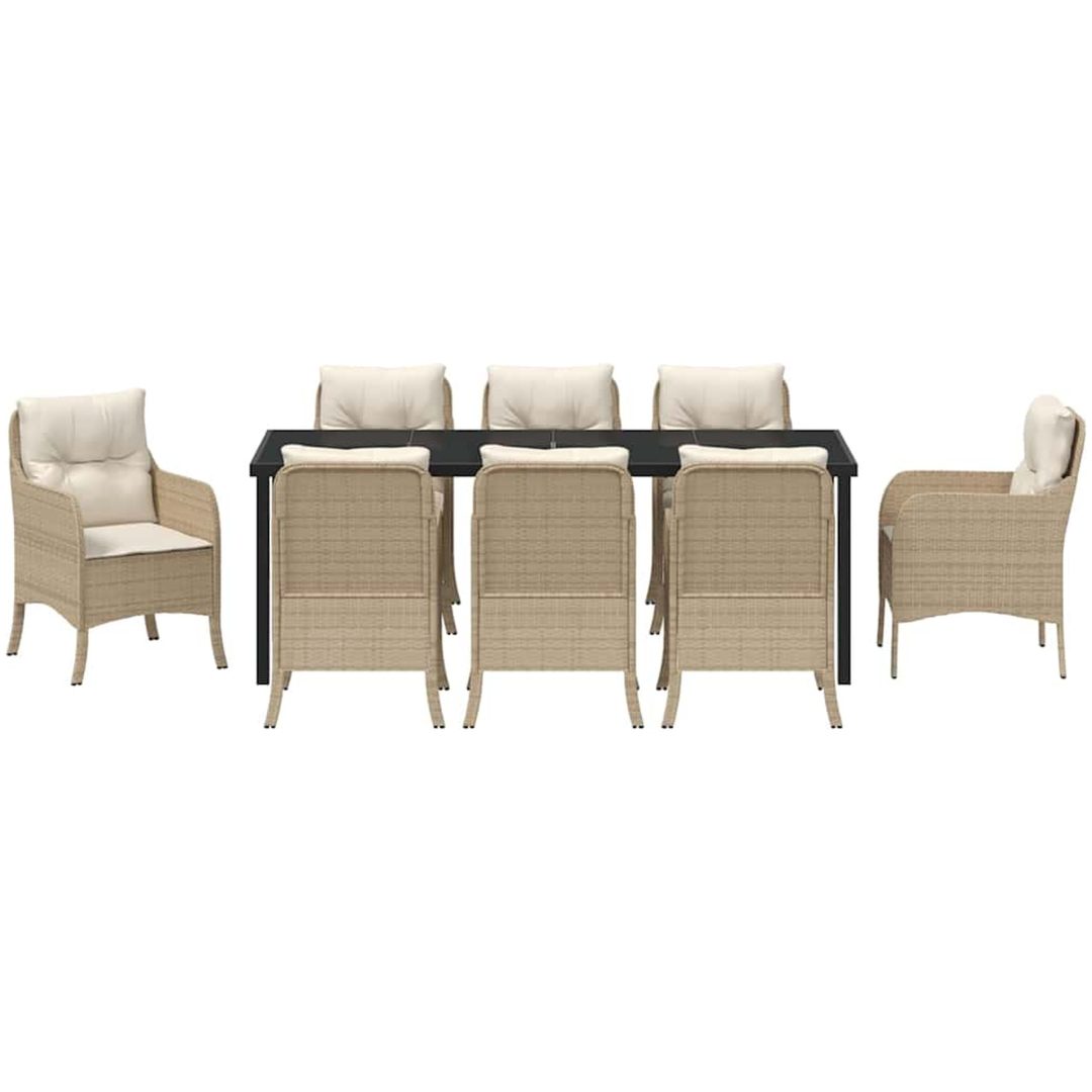 9-delars Trädgårdsmatsalsset med kuddar Beige Poly-konstrotting vidaXL 200 x 80 x 73 cm – bild 6
