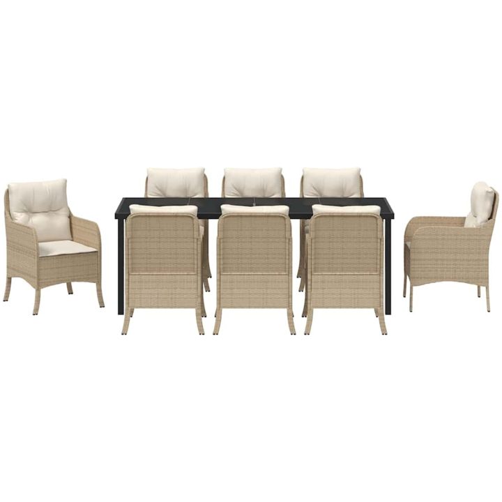 9-delars Trädgårdsmatsalsset med kuddar Beige Poly-konstrotting vidaXL 200 x 80 x 73 cm – bild 6