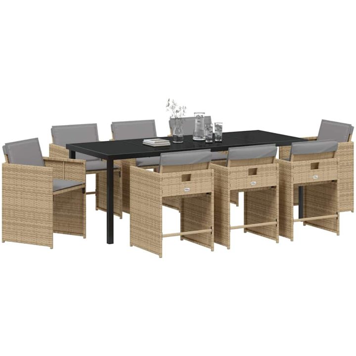 9 Delars Trädgårdsmatsalsset med Kuddar Beige Poly Rattan vidaXL 200 x 80 x 73 cm – bild 3
