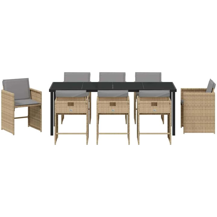 9 Delars Trädgårdsmatsalsset med Kuddar Beige Poly Rattan vidaXL 200 x 80 x 73 cm – bild 6