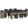 9 Delars Trädgårdsmatsalsset med Kuddar Grå Poly Rattan vidaXL 200 x 80 x 73 cm – miniatyr 2