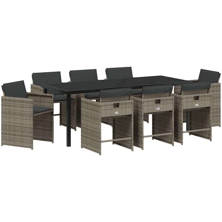 9 Delars Trädgårdsmatsalsset med Kuddar Grå Poly Rattan vidaXL 200 x 80 x 73 cm – bild 2