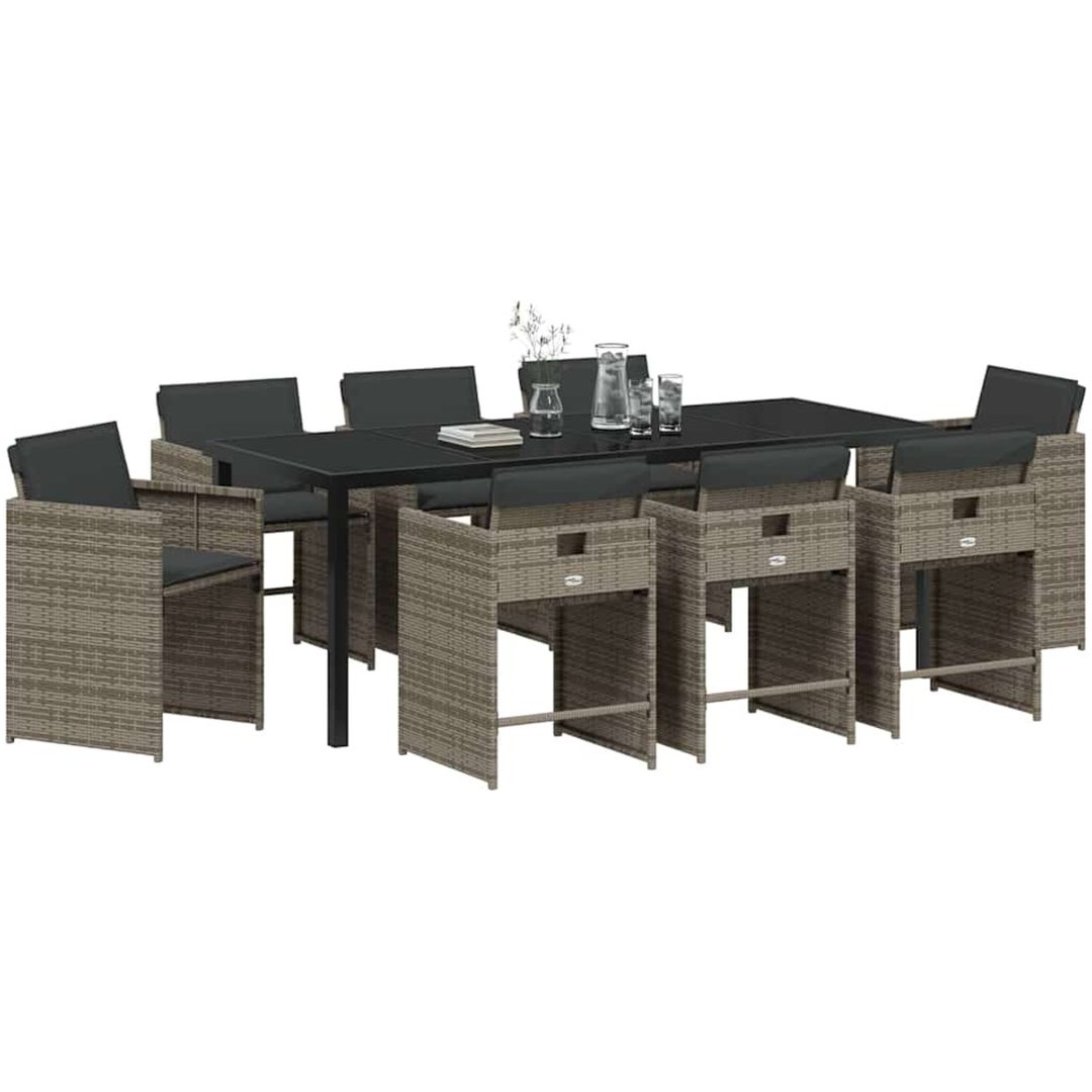 9 Delars Trädgårdsmatsalsset med Kuddar Grå Poly Rattan vidaXL 200 x 80 x 73 cm – bild 3