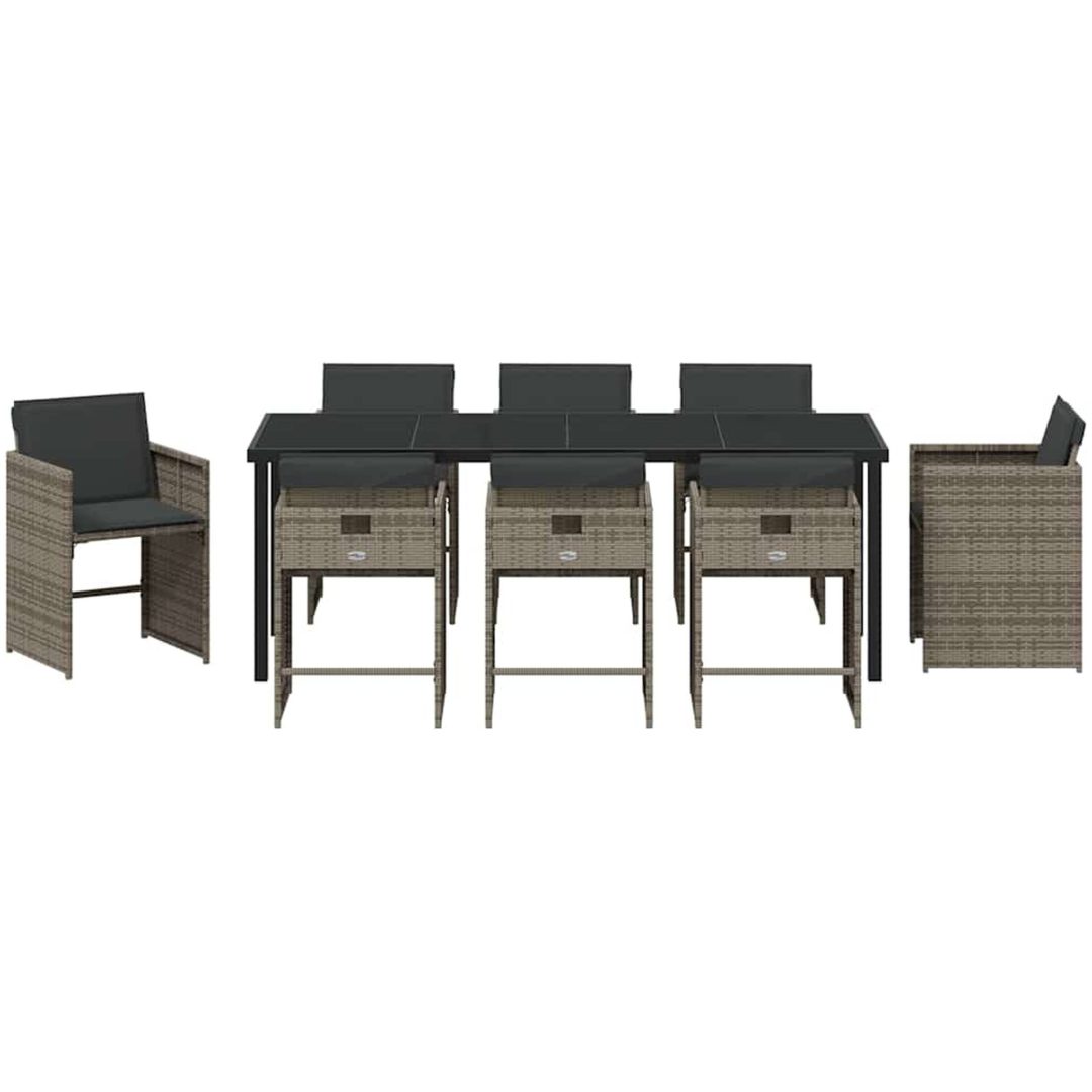 9 Delars Trädgårdsmatsalsset med Kuddar Grå Poly Rattan vidaXL 200 x 80 x 73 cm – bild 7