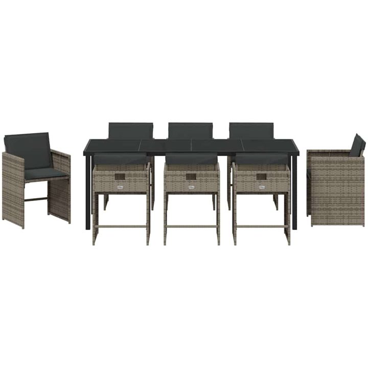 9 Delars Trädgårdsmatsalsset med Kuddar Grå Poly Rattan vidaXL 200 x 80 x 73 cm – bild 7