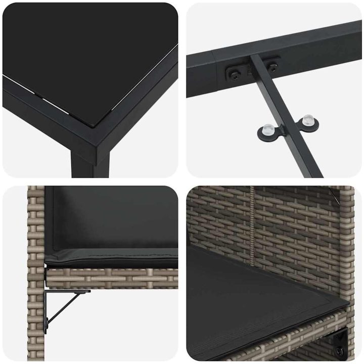 9 Delars Trädgårdsmatsalsset med Kuddar Grå Poly Rattan vidaXL 200 x 80 x 73 cm – bild 8
