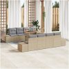 9-delars trädgårdsmatsalsset med kuddar i beige poly-rattan och akacia vidaXL 100 x 55 x 73 cm – miniatyr 1