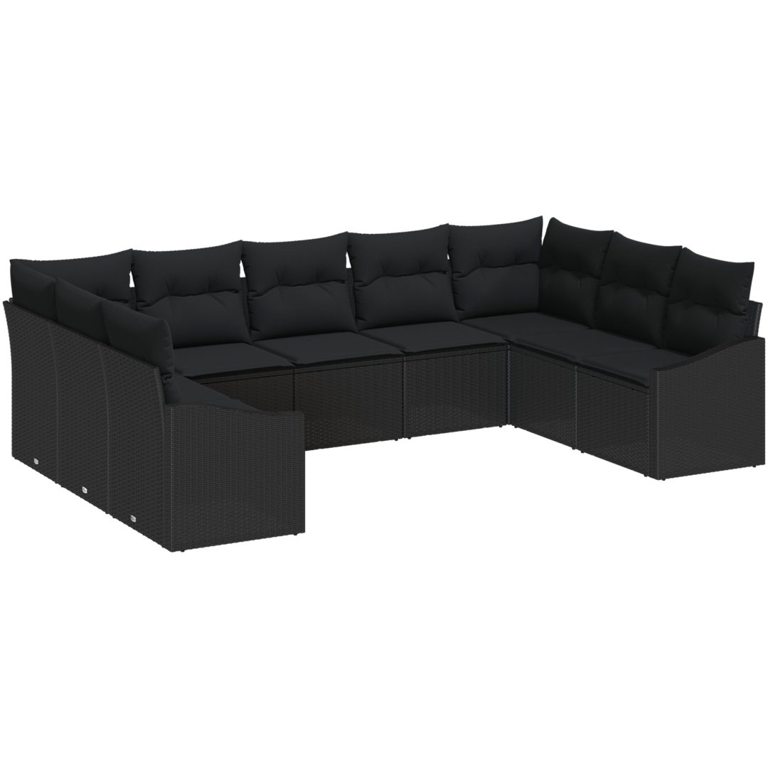 9-delars trädgårdsmatsalsset med kuddar i svart polyrotting vidaXL 289 x 178.5 x 85 cm – bild 2