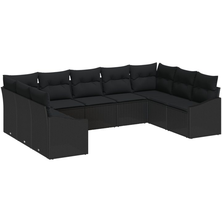 9-delars trädgårdsmatsalsset med kuddar i svart polyrotting vidaXL 289 x 178.5 x 85 cm – bild 2