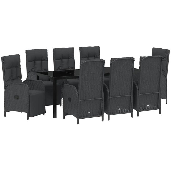 9-delars Trädgårdsmatsalsset med Kuddar Svart Poly Rattan vidaXL 8 - Sits – bild 2