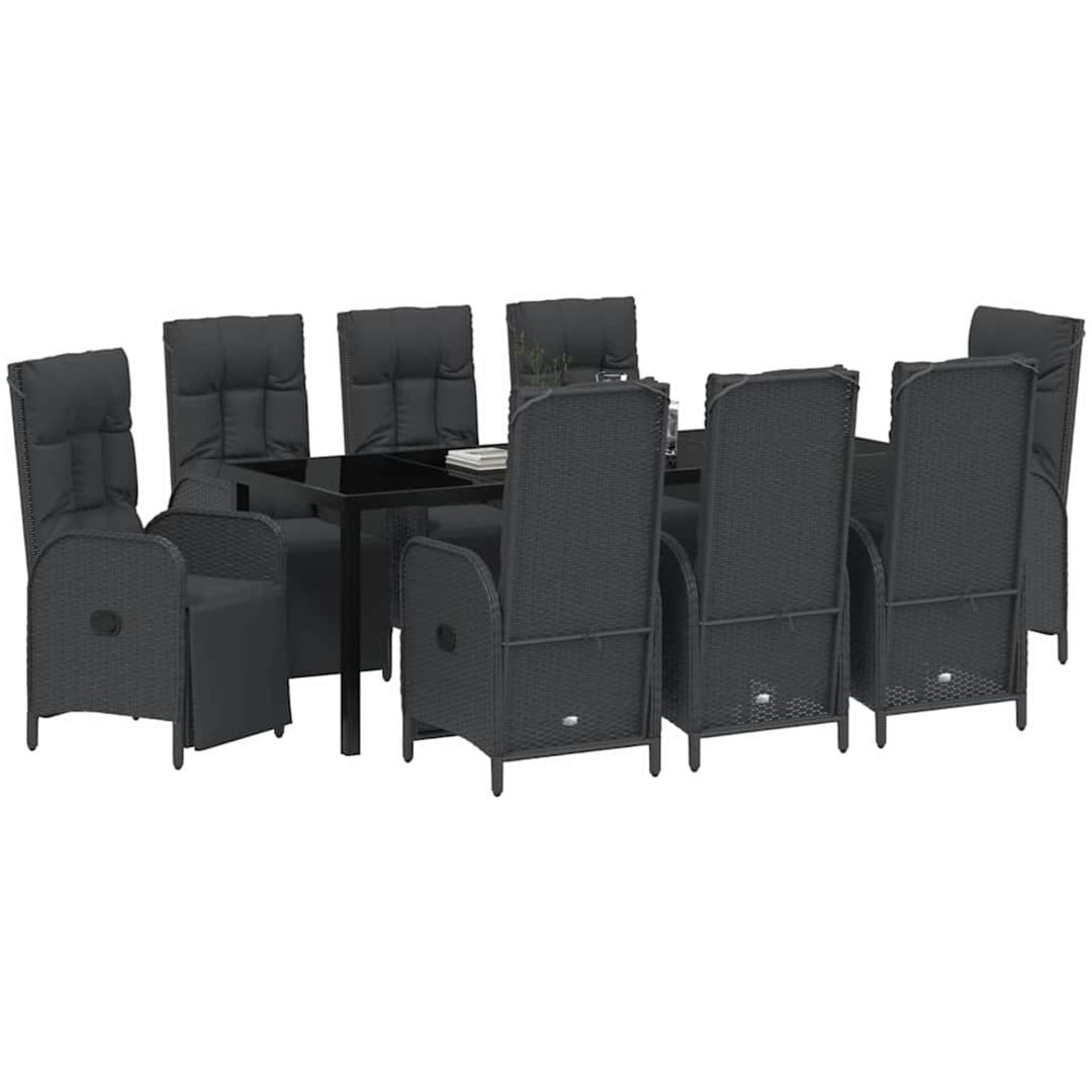 9-delars Trädgårdsmatsalsset med Kuddar Svart Poly Rattan vidaXL 8 - Sits – bild 3