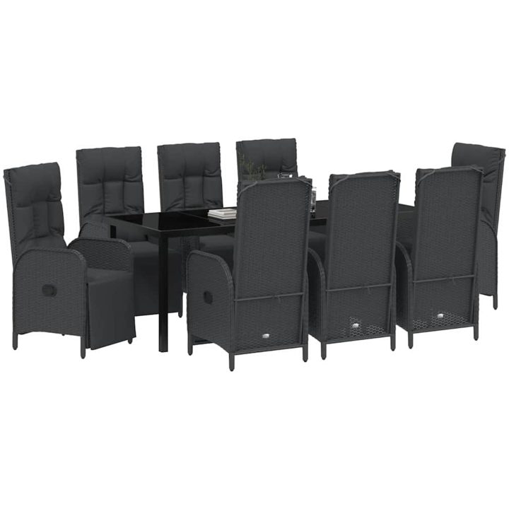 9-delars Trädgårdsmatsalsset med Kuddar Svart Poly Rattan vidaXL 8 - Sits – bild 3