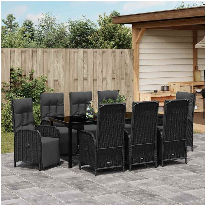 9-delars Trädgårdsmatsalsset med Kuddar Svart Poly Rattan vidaXL 8 - Sits – bild 4