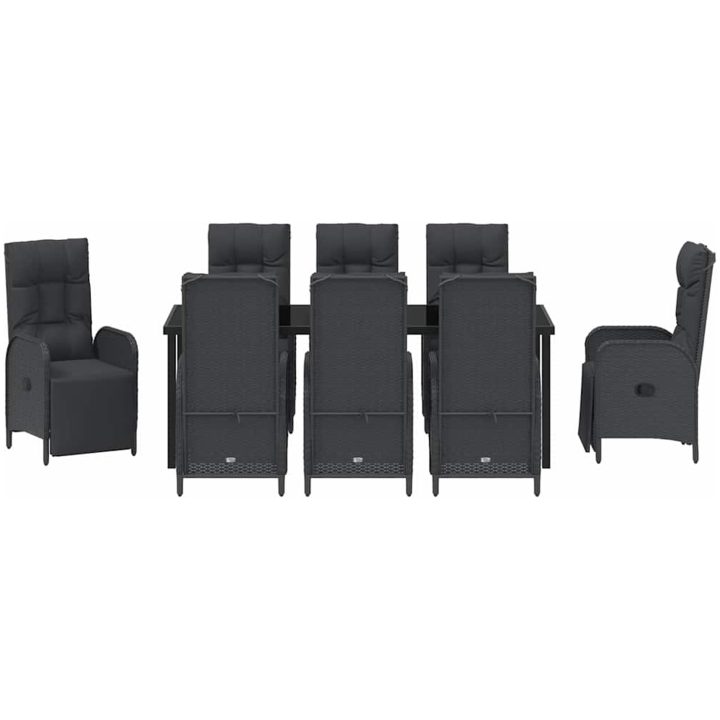 9-delars Trädgårdsmatsalsset med Kuddar Svart Poly Rattan vidaXL 8 - Sits – bild 6