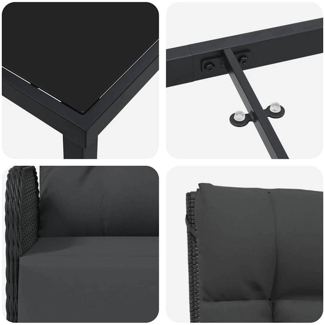 9-delars Trädgårdsmatsalsset med Kuddar Svart Poly Rattan vidaXL 8 - Sits – bild 7