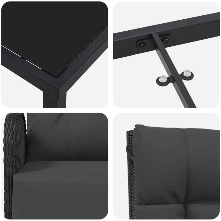 9-delars Trädgårdsmatsalsset med Kuddar Svart Poly Rattan vidaXL 8 - Sits – bild 7