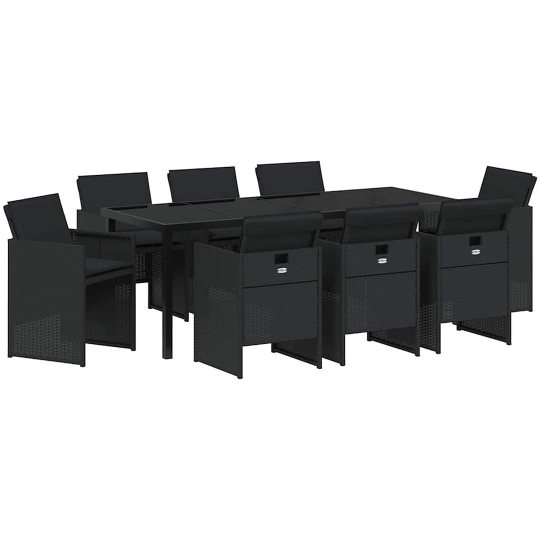 9-delars trädgårdsmatsalsset med kuddar - svart polybambu vidaXL 200 x 80 x 73 cm – bild 2