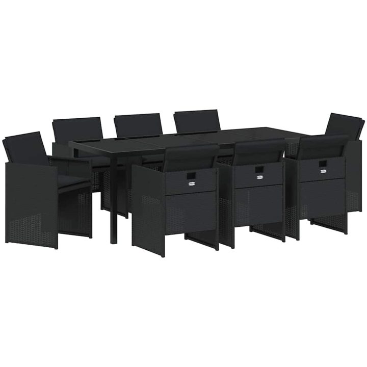 9-delars trädgårdsmatsalsset med kuddar - svart polybambu vidaXL 200 x 80 x 73 cm – bild 2