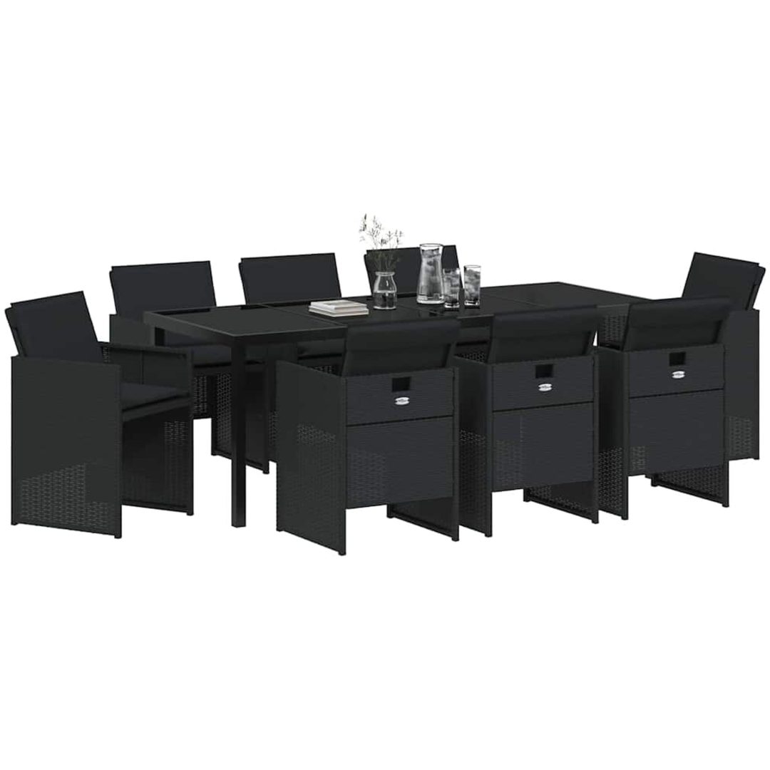9-delars trädgårdsmatsalsset med kuddar - svart polybambu vidaXL 200 x 80 x 73 cm – bild 3