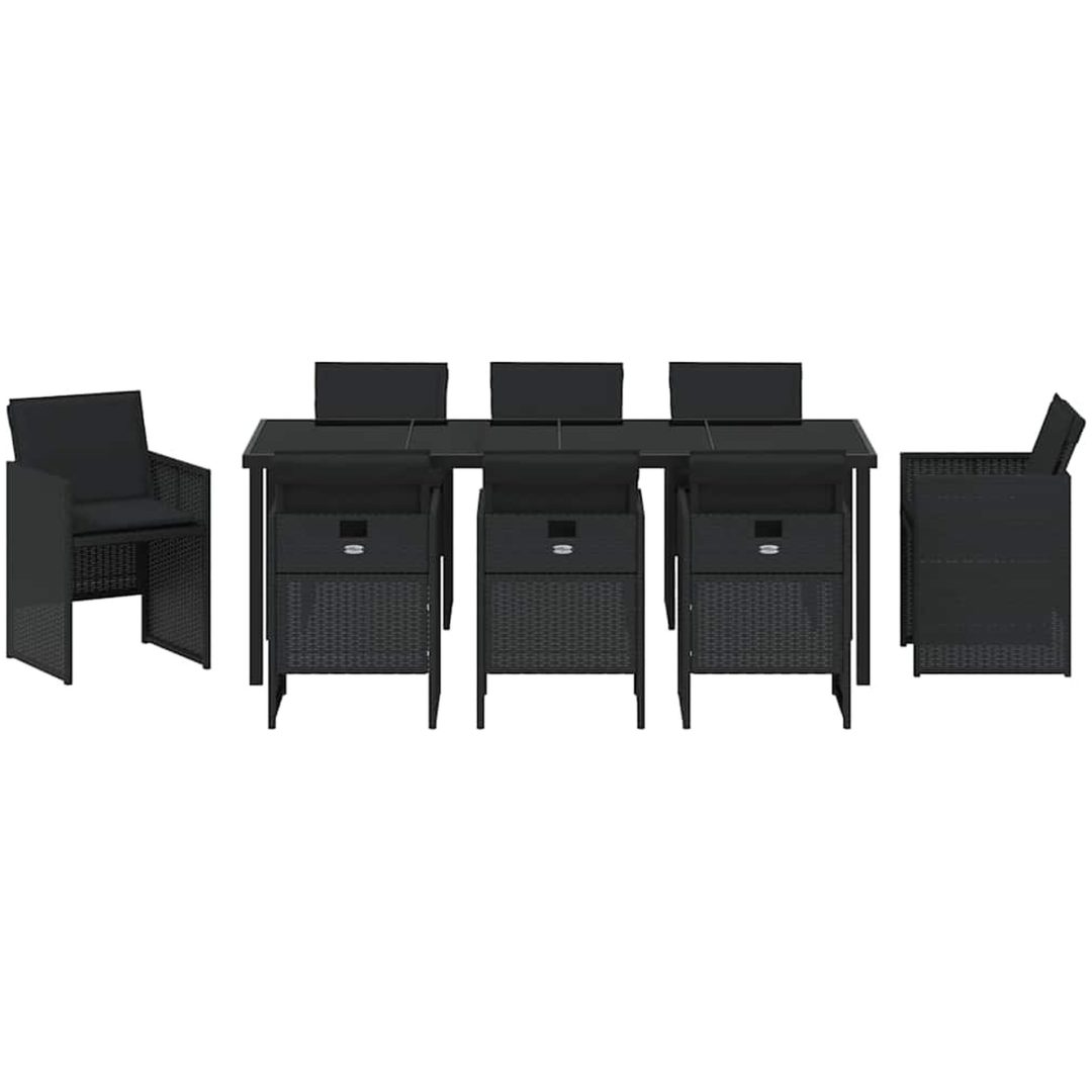 9-delars trädgårdsmatsalsset med kuddar - svart polybambu vidaXL 200 x 80 x 73 cm – bild 6