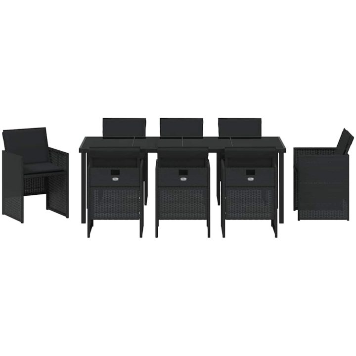 9-delars trädgårdsmatsalsset med kuddar - svart polybambu vidaXL 200 x 80 x 73 cm – bild 6