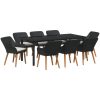 9 Delars Trädgårdsmatsalsset Svart Poly Rottning vidaXL 200 x 100 cm – miniatyr 2
