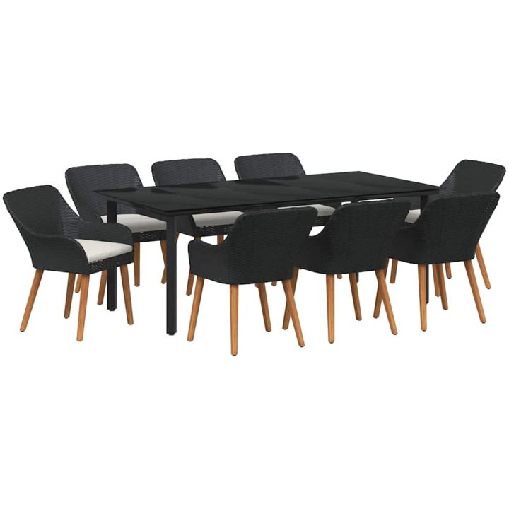 9 Delars Trädgårdsmatsalsset Svart Poly Rottning vidaXL 200 x 100 cm – bild 2