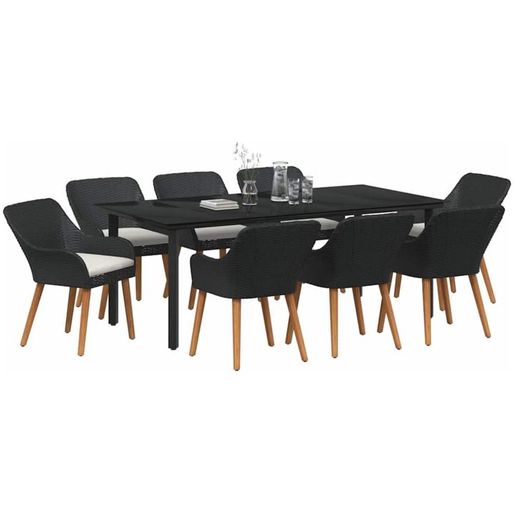 9 Delars Trädgårdsmatsalsset Svart Poly Rottning vidaXL 200 x 100 cm – bild 3