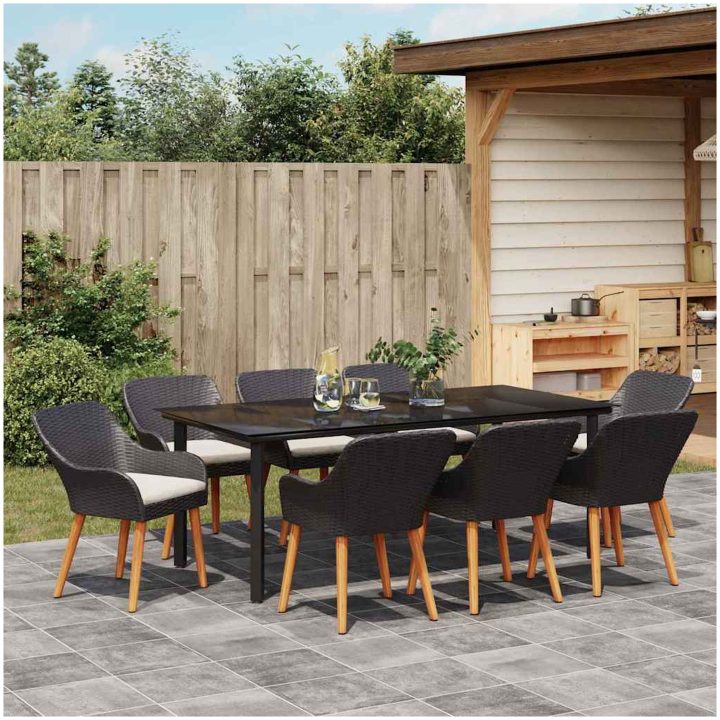 9 Delars Trädgårdsmatsalsset Svart Poly Rottning vidaXL 200 x 100 cm – bild 4