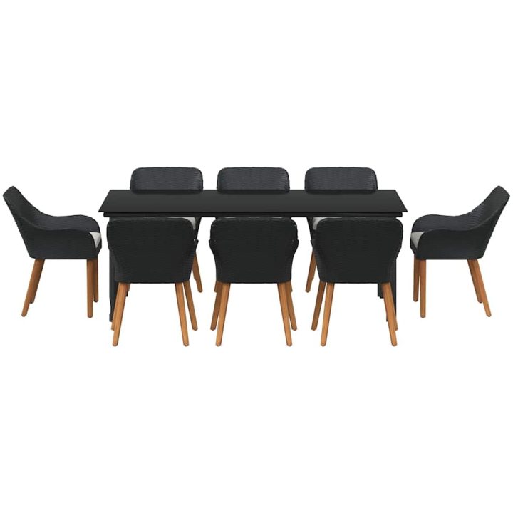 9 Delars Trädgårdsmatsalsset Svart Poly Rottning vidaXL 200 x 100 cm – bild 8