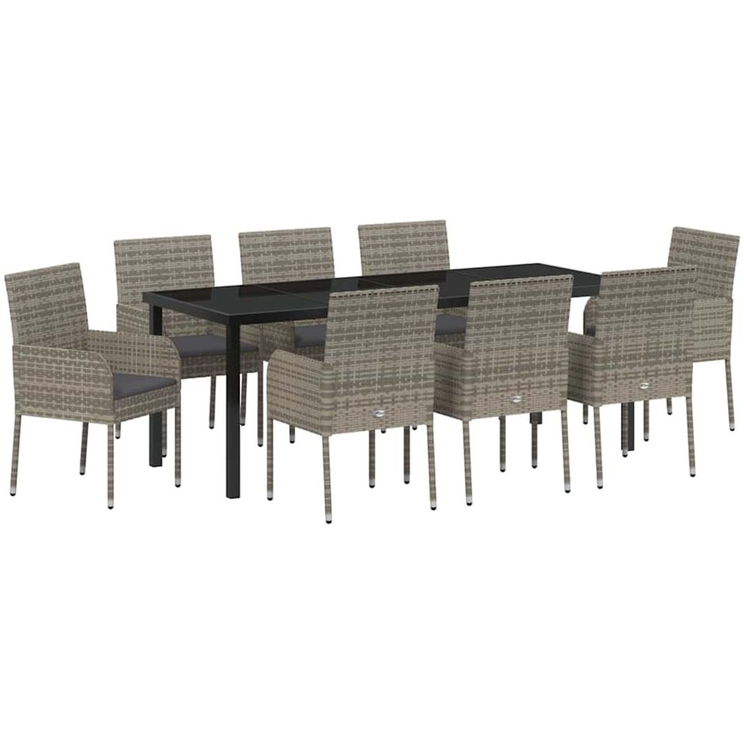 9-delars Trädgårdsmatsats med Kuddar i Grå Poly Rattan vidaXL 200 x 80 x 73 cm – bild 2