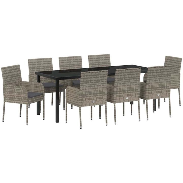 9-delars Trädgårdsmatsats med Kuddar i Grå Poly Rattan vidaXL 200 x 80 x 73 cm – bild 2
