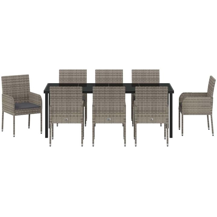 9-delars Trädgårdsmatsats med Kuddar i Grå Poly Rattan vidaXL 200 x 80 x 73 cm – bild 7