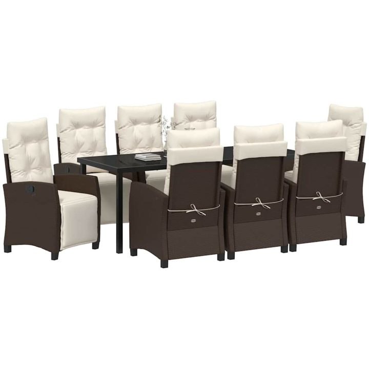 9 Delars Trädgårdsmatset - Brun Poly Rattan vidaXL 200 x 80 x 73 cm – bild 3