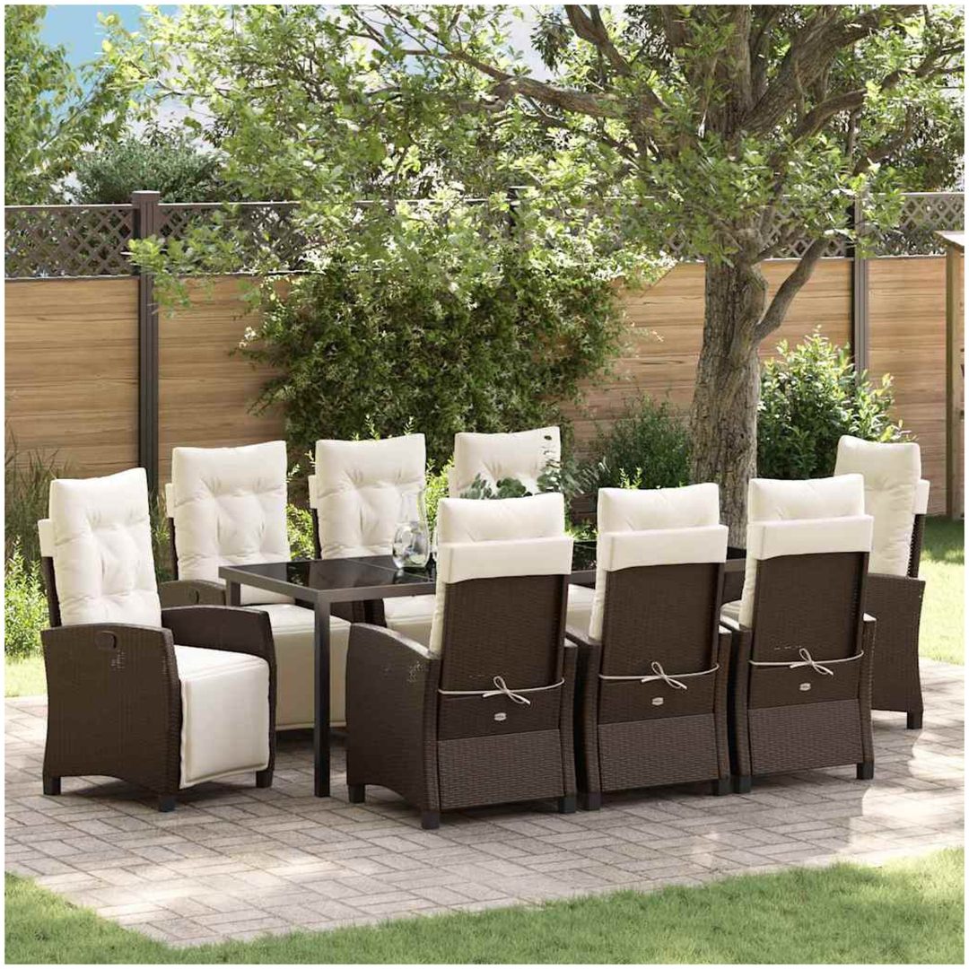 9 Delars Trädgårdsmatset - Brun Poly Rattan vidaXL 200 x 80 x 73 cm