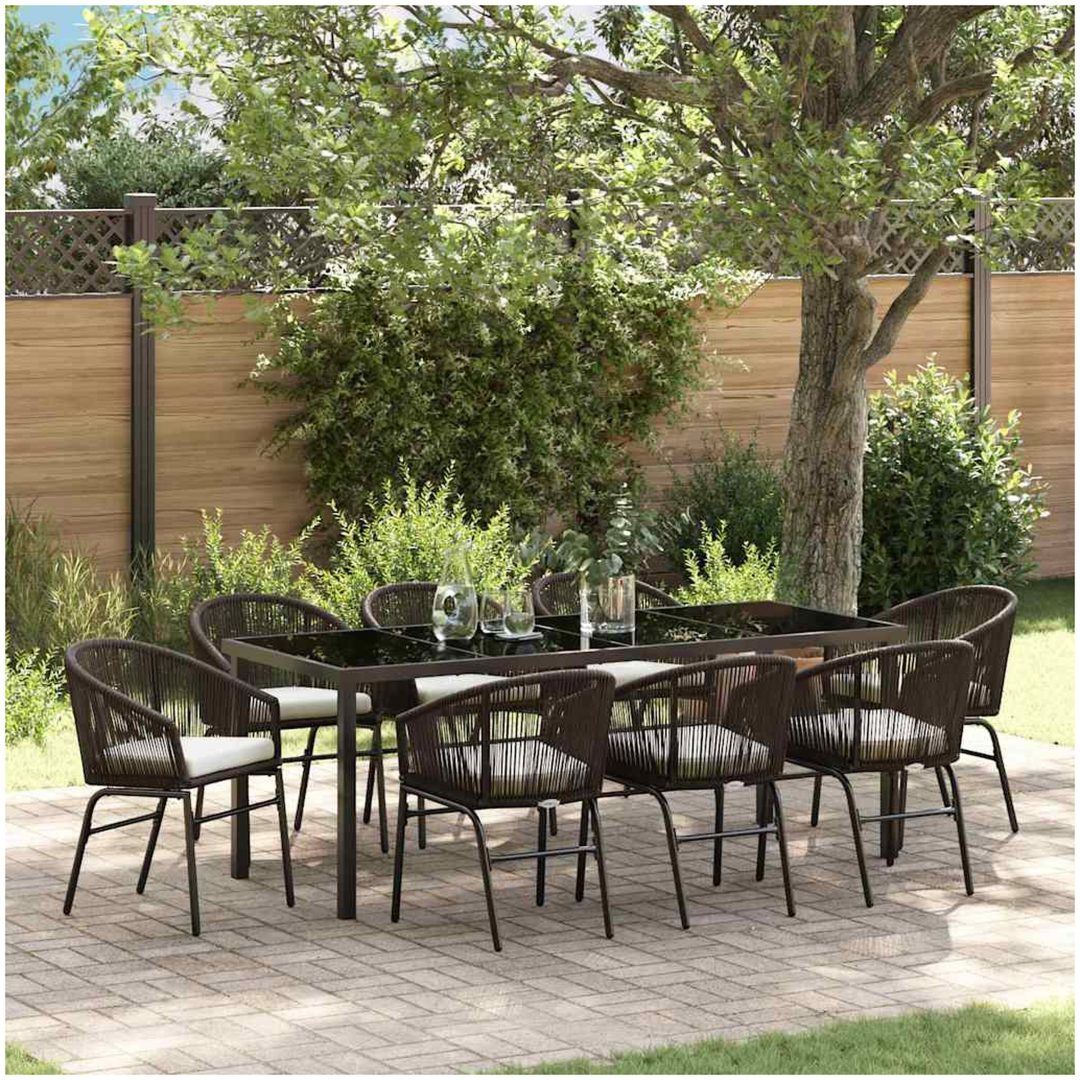 9-delars trädgårdsmatset, brunt poly-rattan vidaXL 200 x 80 x 73 cm