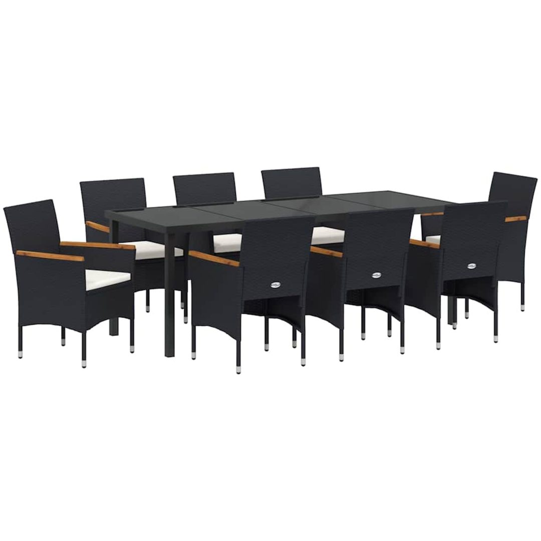 9-delars Trädgårdsmatset i Svart Poly Rattan vidaXL 200 x 80 x 73 cm – bild 2