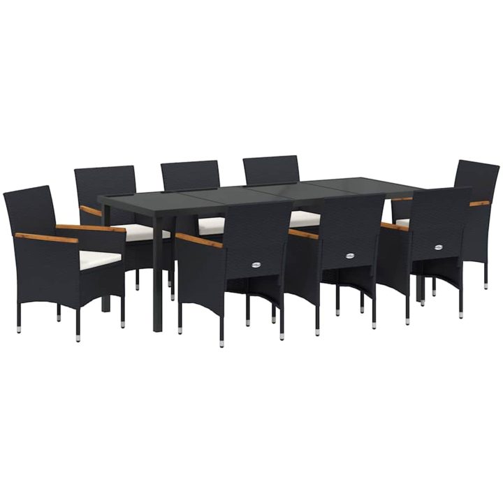 9-delars Trädgårdsmatset i Svart Poly Rattan vidaXL 200 x 80 x 73 cm – bild 2
