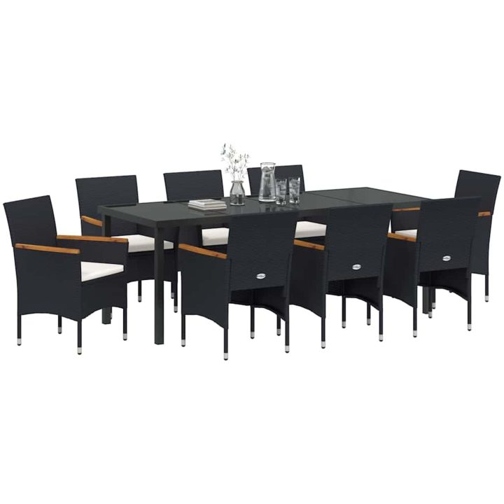 9-delars Trädgårdsmatset i Svart Poly Rattan vidaXL 200 x 80 x 73 cm – bild 3