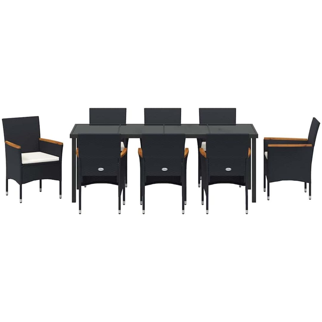 9-delars Trädgårdsmatset i Svart Poly Rattan vidaXL 200 x 80 x 73 cm – bild 7