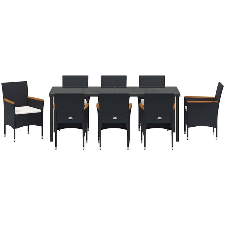 9-delars Trädgårdsmatset i Svart Poly Rattan vidaXL 200 x 80 x 73 cm – bild 7