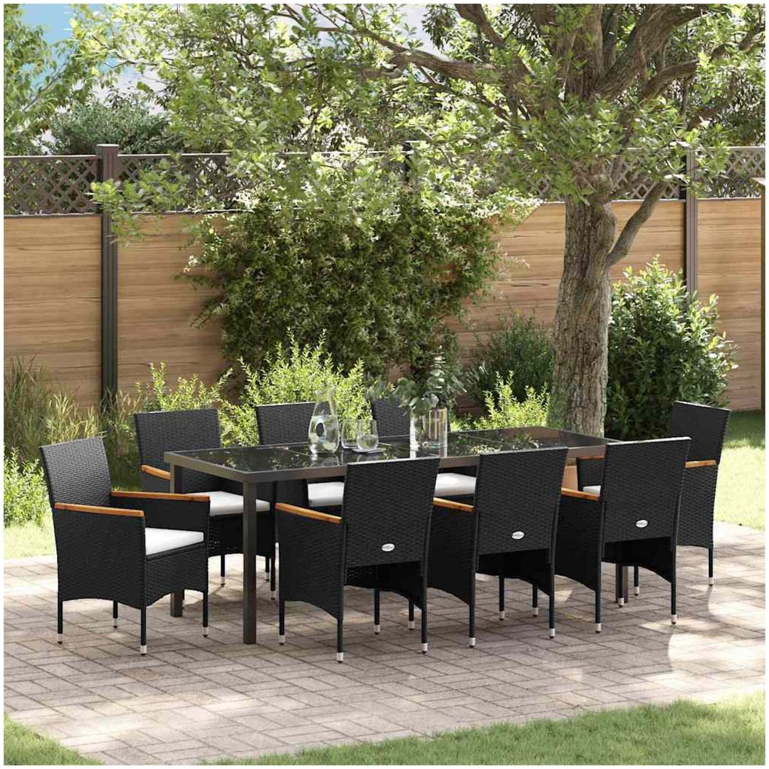 9-delars Trädgårdsmatset i Svart Poly Rattan vidaXL 200 x 80 x 73 cm