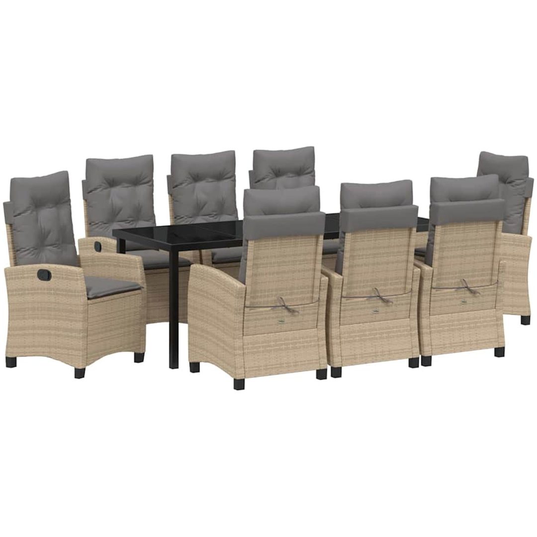 9 Delars Trädgårdsmatset med Kuddar - Beige Poly Rattan vidaXL 200 x 80 x 73 cm – bild 2